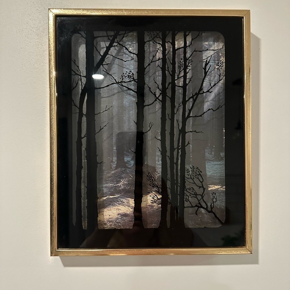 Art work tree shadow  gold frame (2) set glass EUC - Picture 5 of 5